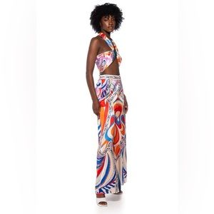 ON THE ISLAND TIE TOP WIDE LEG PANT SET IN RED MULTI